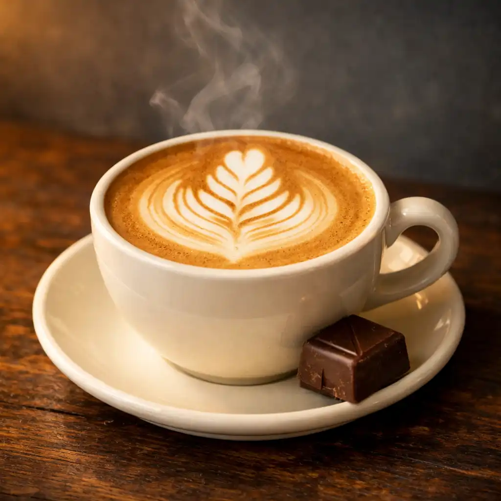Filiżanka kawy speciality z latte art na ciemnym tle